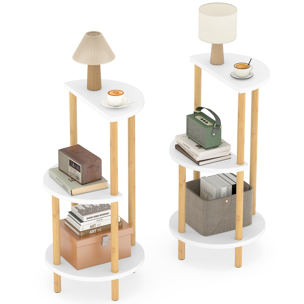 Natural Wicker 3-Tier Round Side Table Modern Storage Accent Furniture